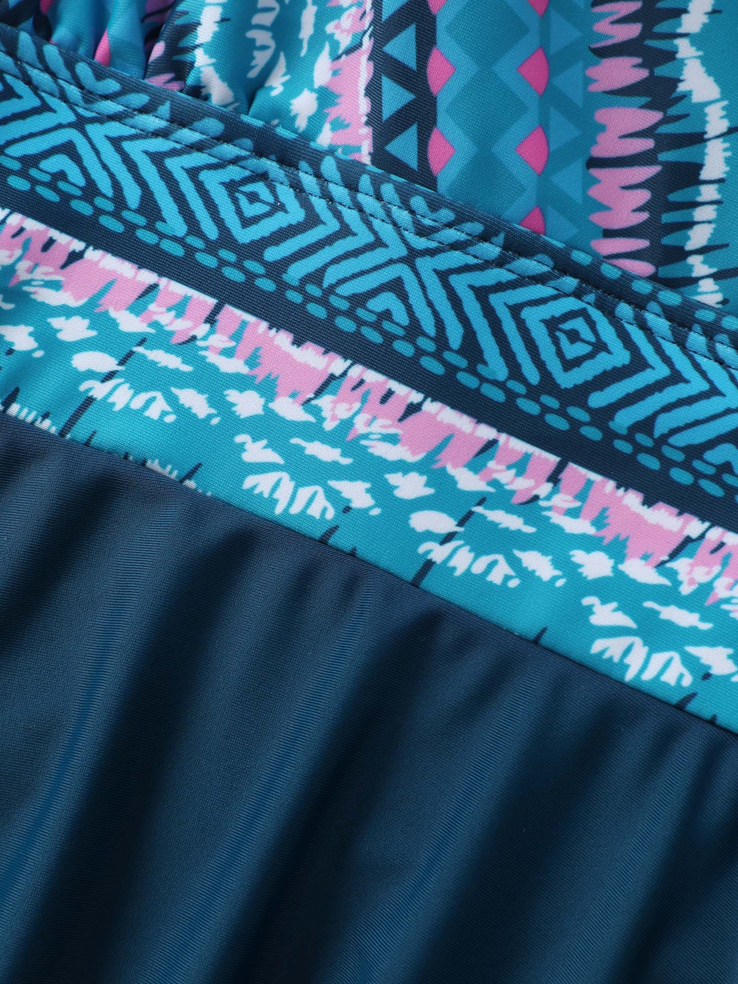 Overlap Collar Bandana Patchwork Split Hem Swim Dress