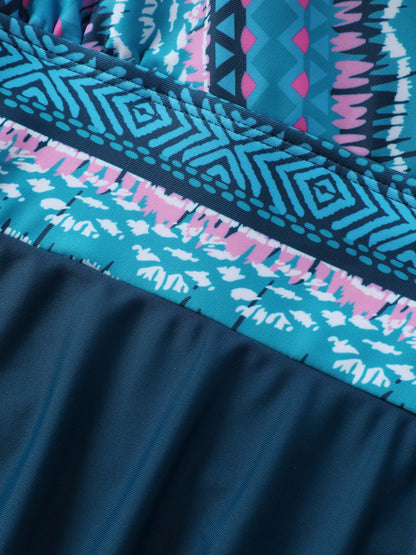 Overlap Collar Bandana Patchwork Split Hem Swim Dress