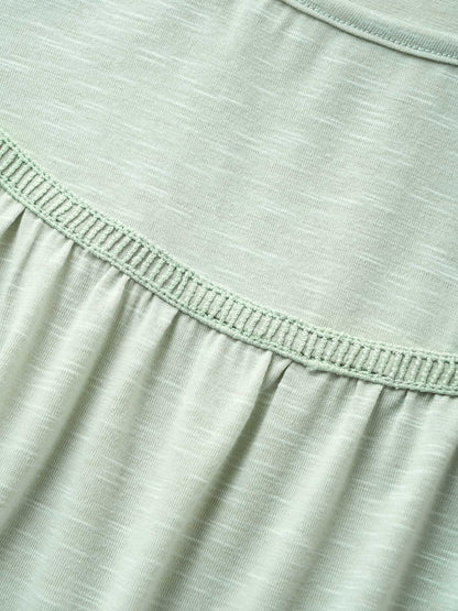 Round Neck Plain Gathered Ruffles T-shirt