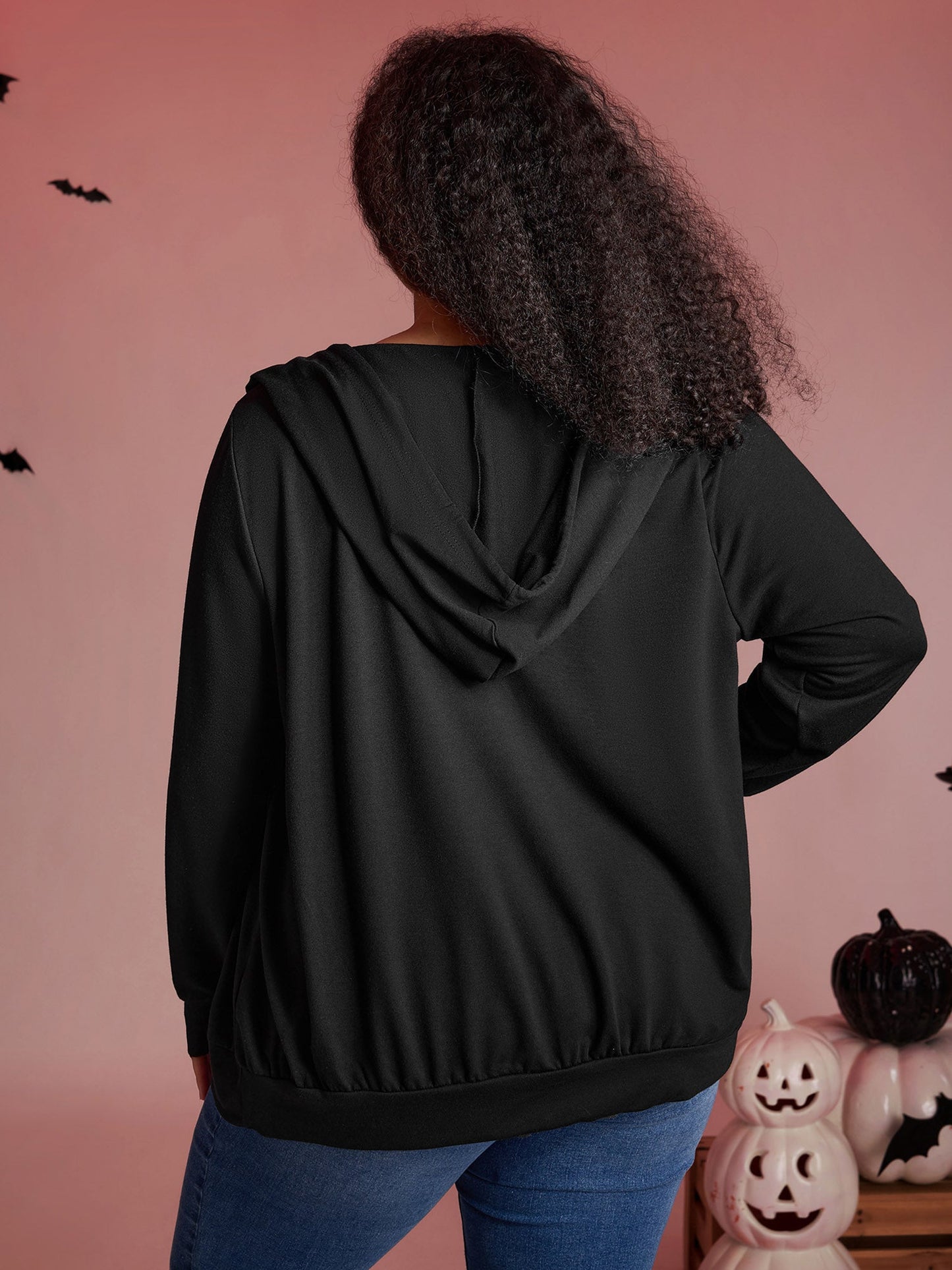 Shimmery Rhinestone Sequin Spiderweb Zipper Hoodie