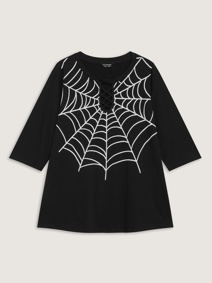 Spiderweb Neck Cut-Out Ties Knit Top
