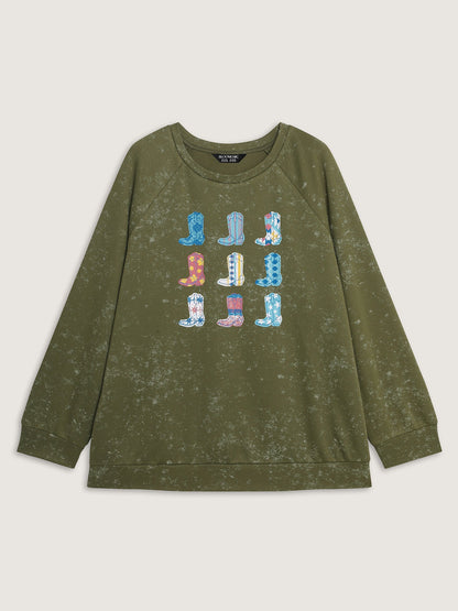 Colorful Cowboy Boots Print Nostalgic Sweatshirt