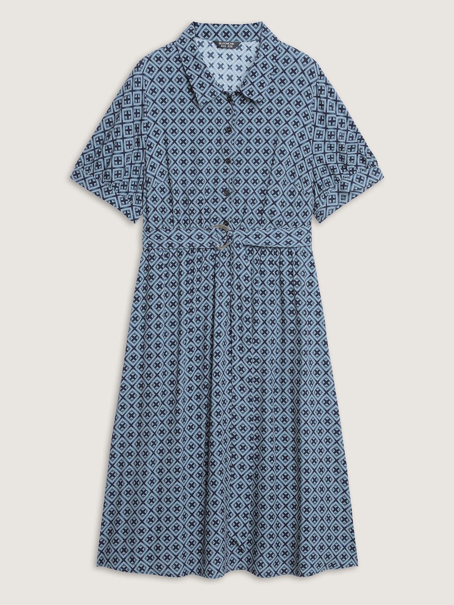 Geometric Print Belted Waist Maxi Dress