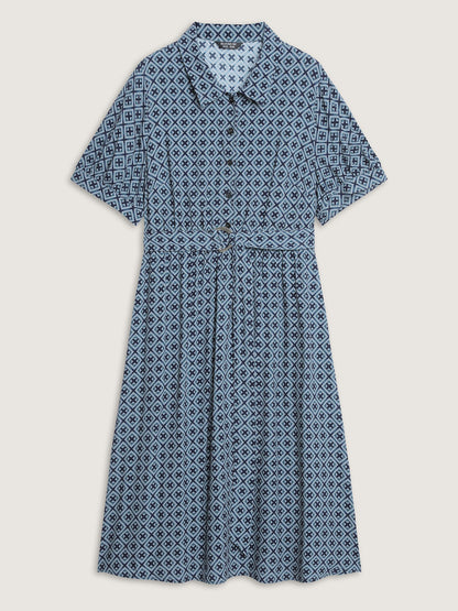 Geometric Print Belted Waist Maxi Dress
