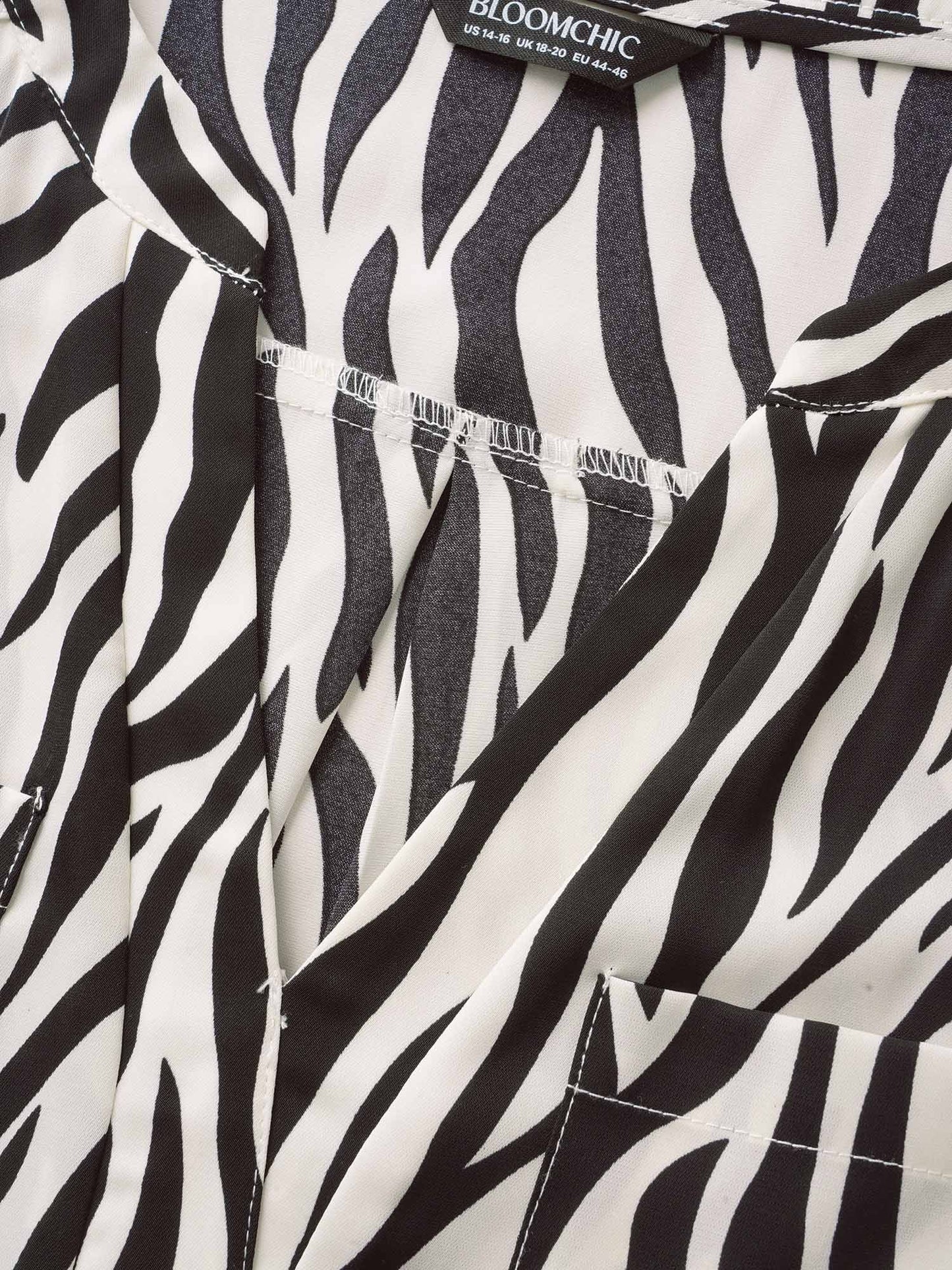 Zebra Print Notched Patched Pocket Blouse