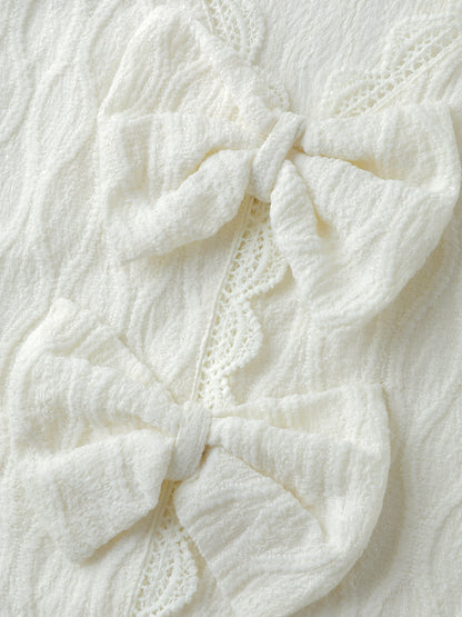 Stretchy Textured Back Bowknot Cut-Out Top