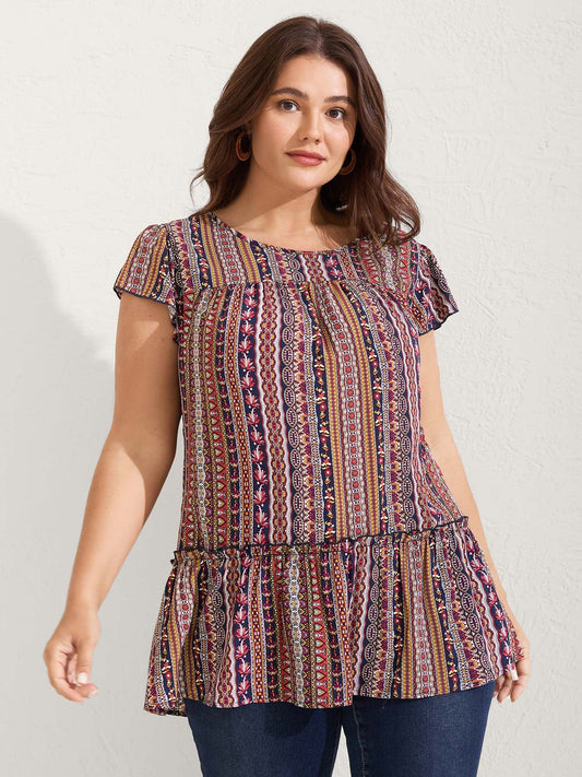 Boho Stripes Tiered Ruffle Blouse