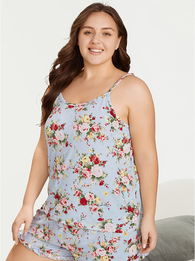 Floral Print Crew Neck Sleep Cami Top