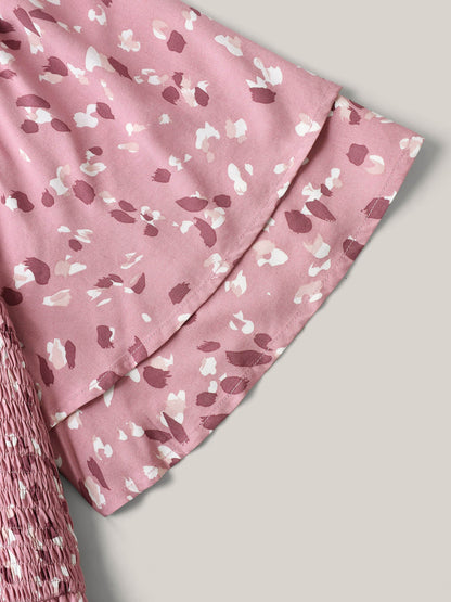 Floral Print Shirred Pockets Midi Dress