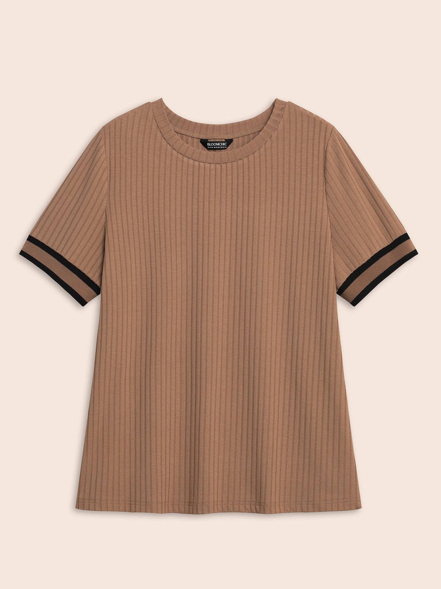 Crew Neck Pit Strip Contrast Trim T-shirt