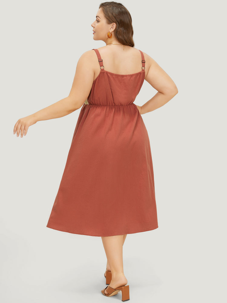 Color Block Contrast Pocket Flutter Hem Knot Cami Dress