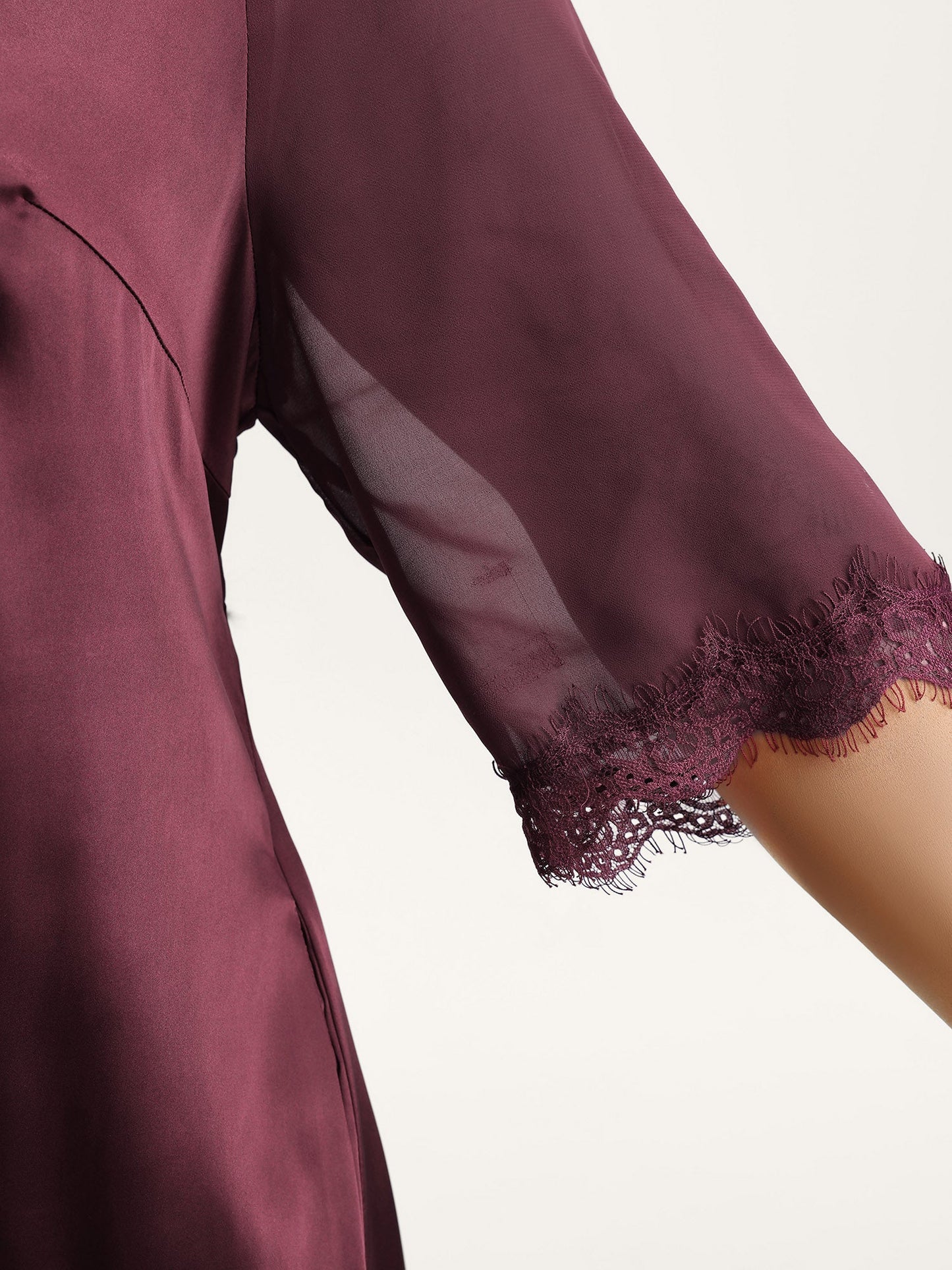 Satin Semi-Sheer Contrast Sleep Dress