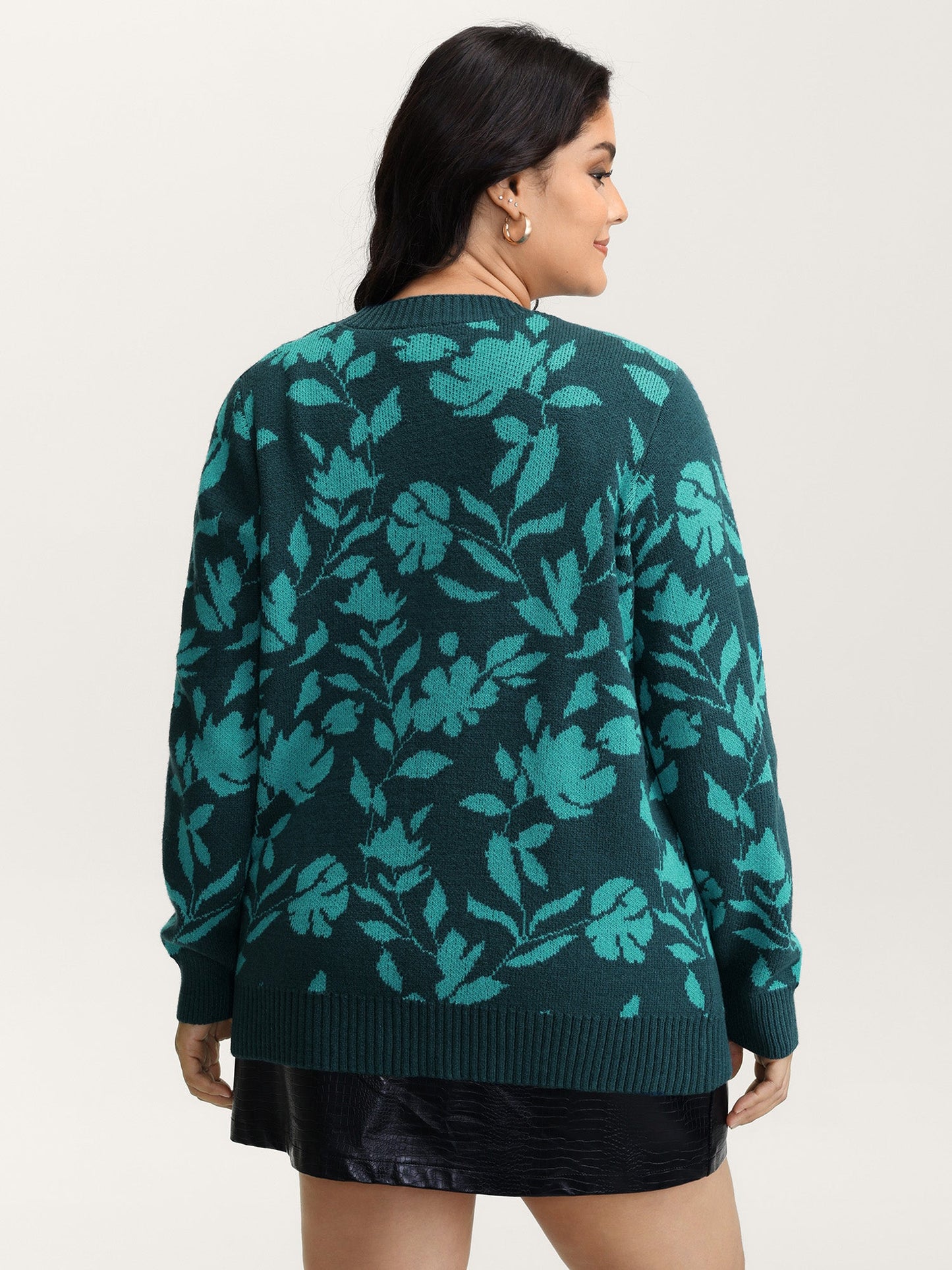 Floral Print V-Neck Ribbed Knit Cardigan