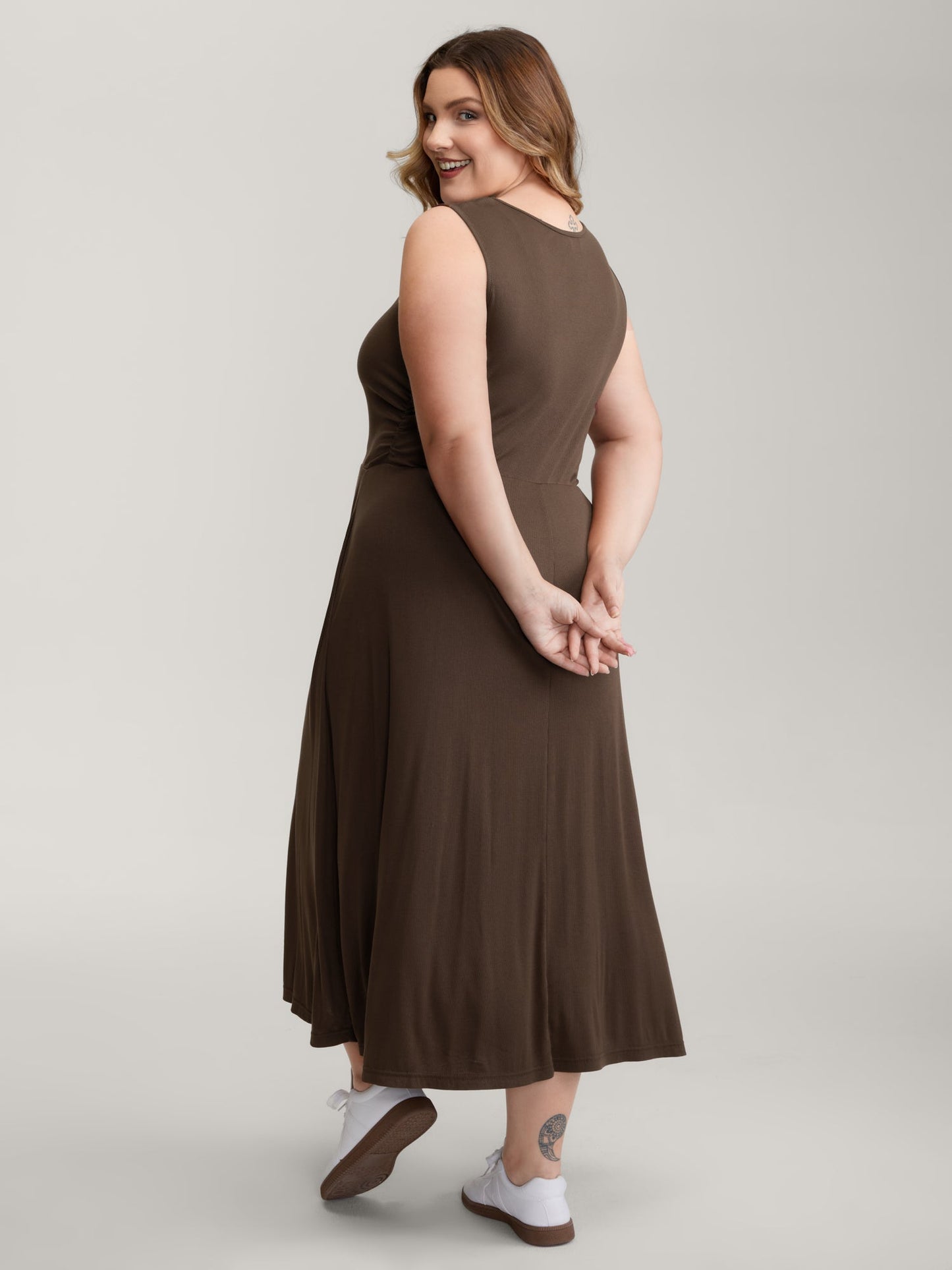 Supersoft Ribbed Knit Cinched-Waist A-Line Maxi Dress