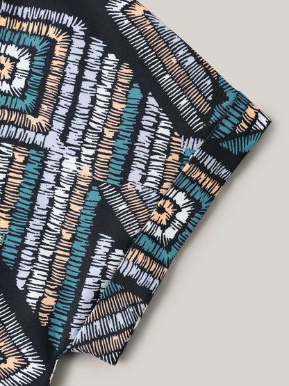 Geometric Print V-Neck Relaxed Fit Blouse