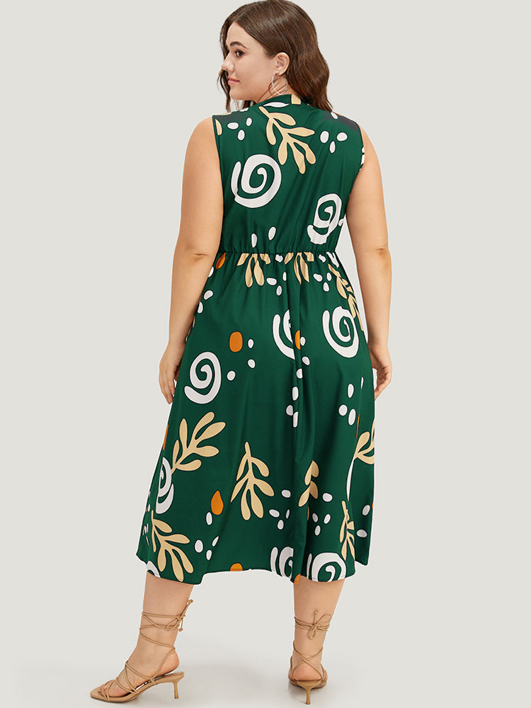 Graphic Print Notched Pocket Tank Dress