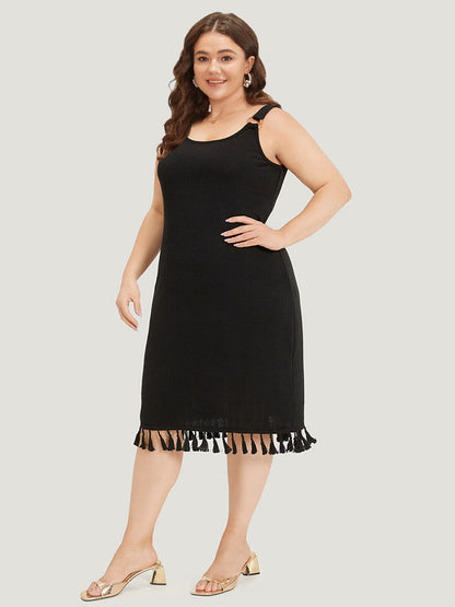 Plain Tassel Trim Adjustable Straps Cami Dress