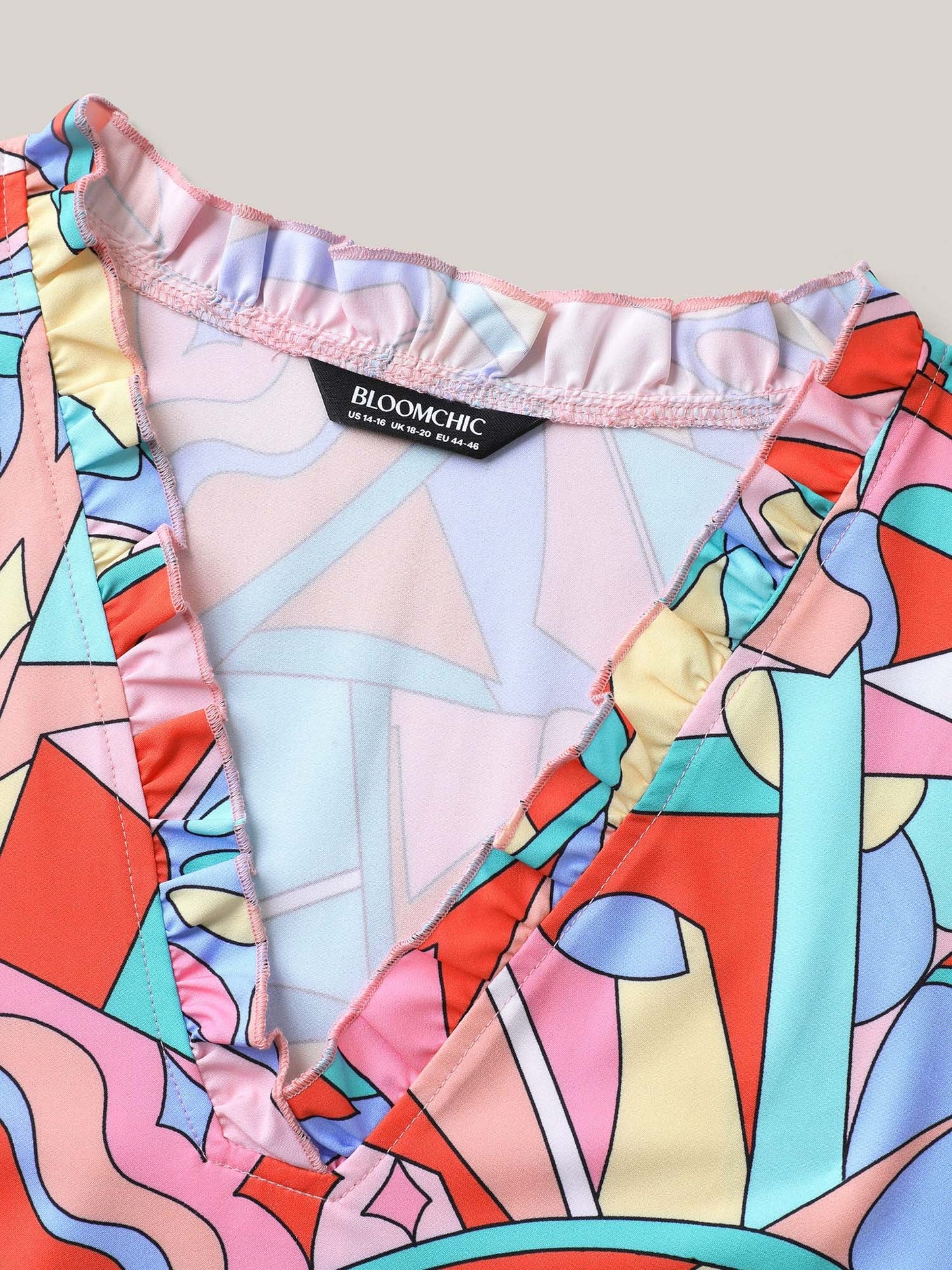 Abstract Pattern Petal Trim V-Neck Blouse