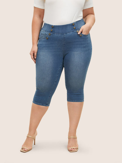 Light Wash Button Detail Pull On Jegging Jeans