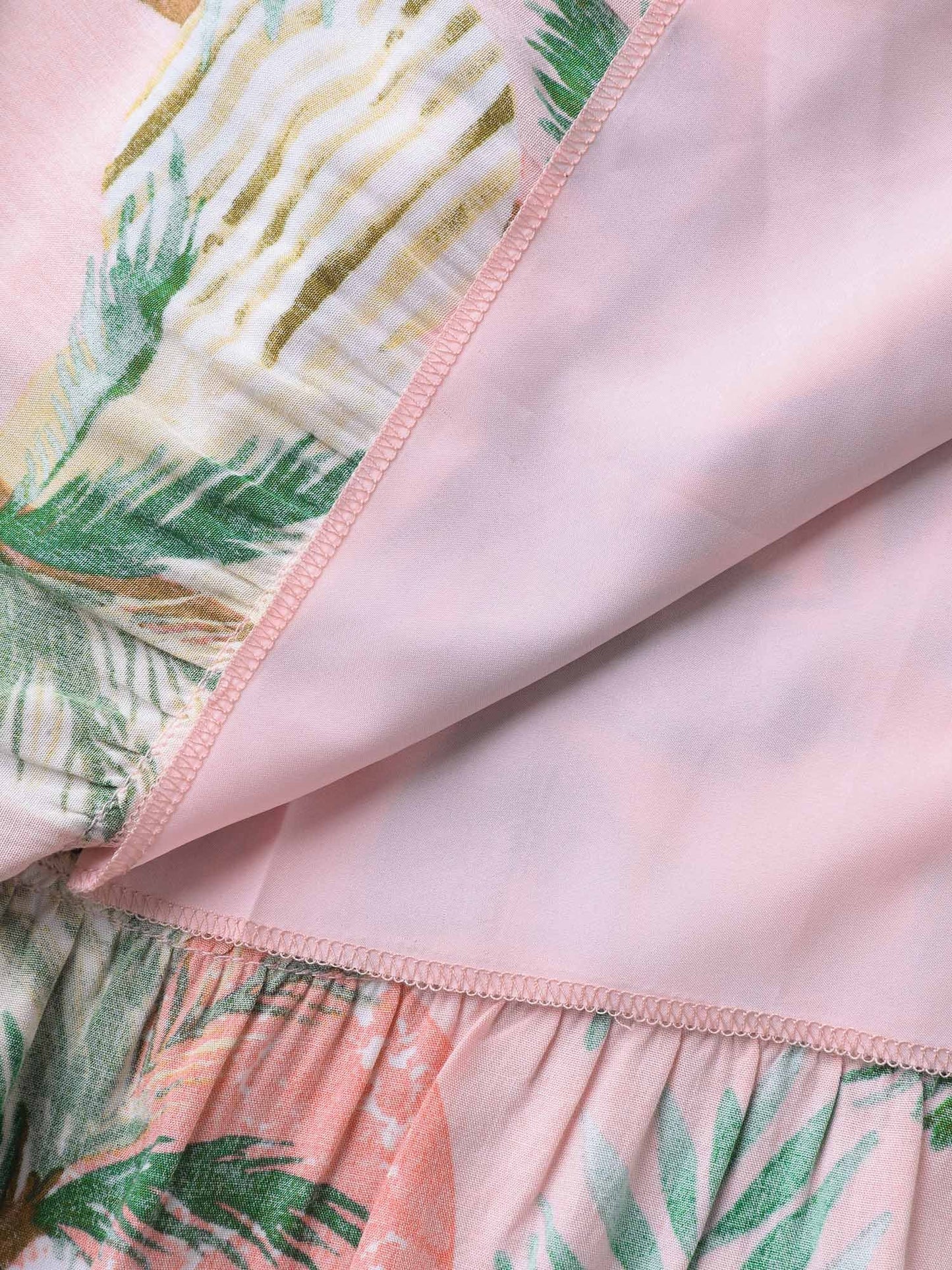 Tropical Print Cinched-Waist Pockets Midi Dress