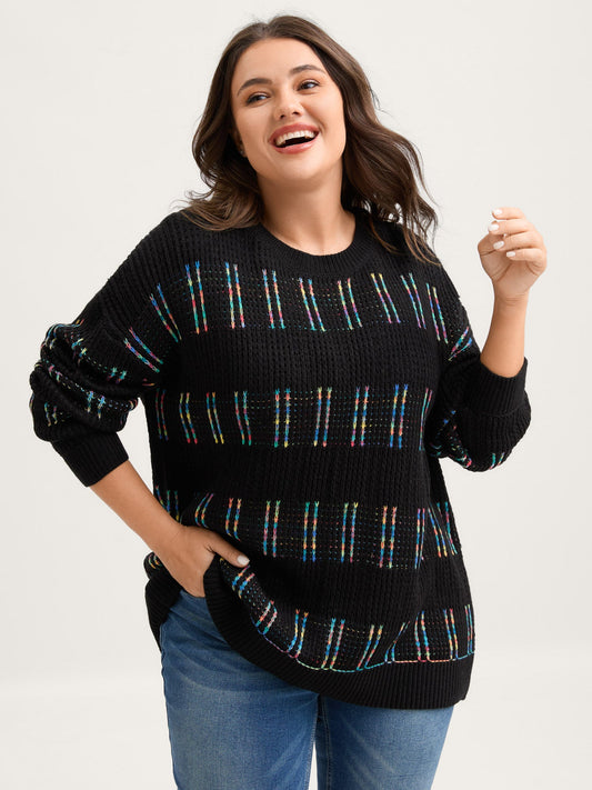 Striped Textured Gradual Color Change Pullover