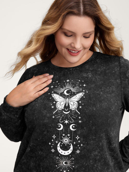 Starry Moon Stretchy Snowflake Textured Effect Sweatshirt