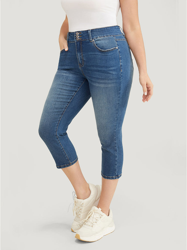 Very Stretchy High Rise Medium Wash Cropped Jeans