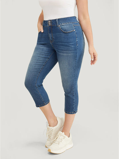 Very Stretchy High Rise Medium Wash Cropped Jeans