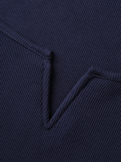 Ribbed High Stretch Split Neck T-Shirt