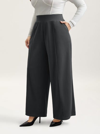 Ruched Tummy-Control Seamed Wide Leg Pants