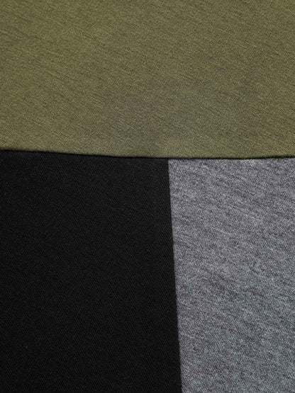 Round Neck Colorblock Contrast Raglan Sleeve Dress