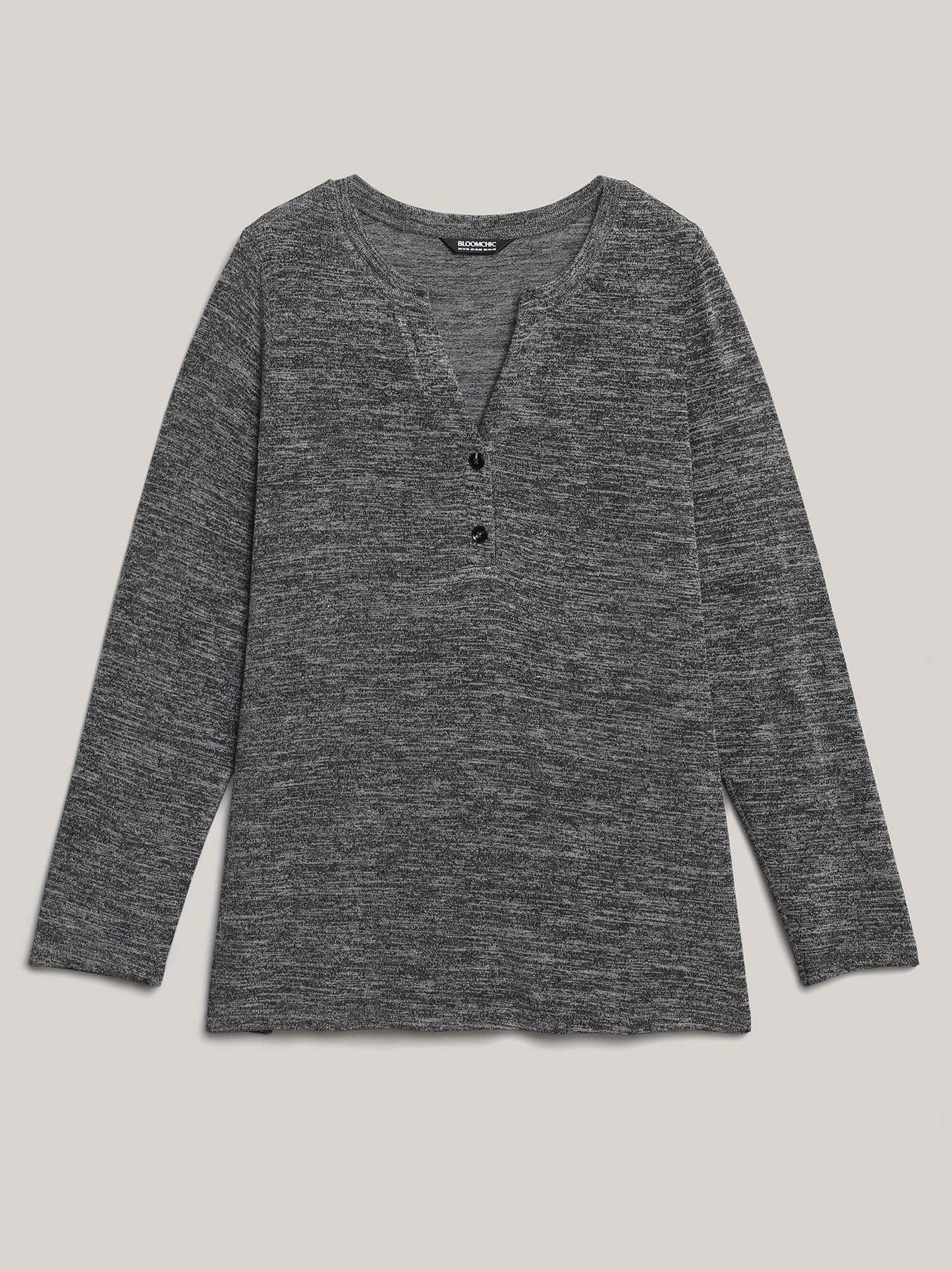 Heather Textured Button-Front Fitted T-Shirt