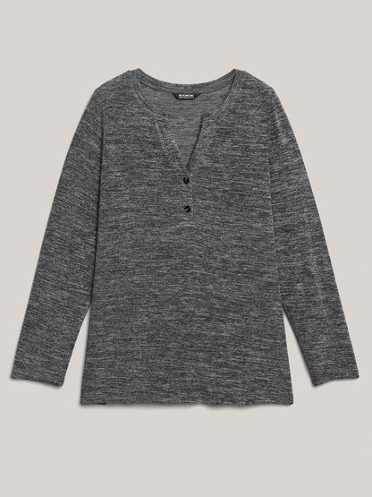 Heather Textured Button-Front Fitted T-Shirt