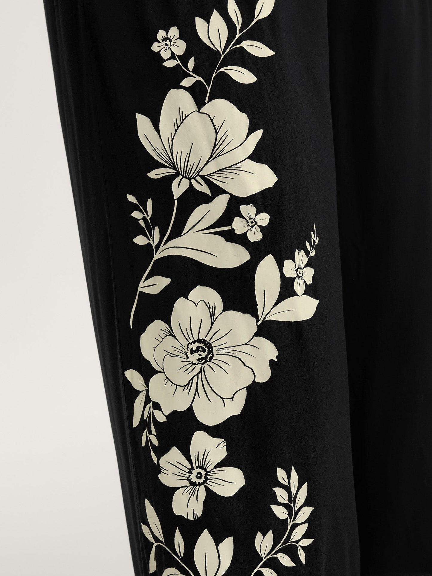 Floral Print Shirred Waist Wide-Leg Pants