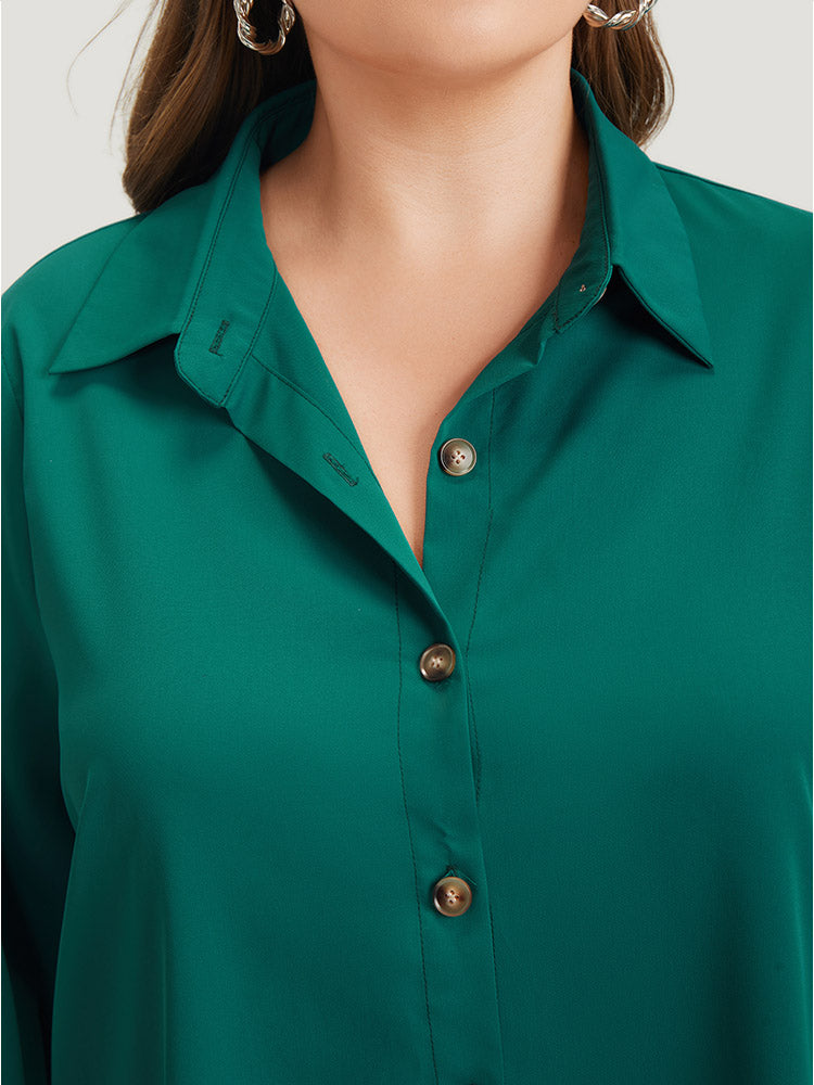 Anti-Wrinkle Solid Shirt Collar Lantern Sleeve Button Up Blouse
