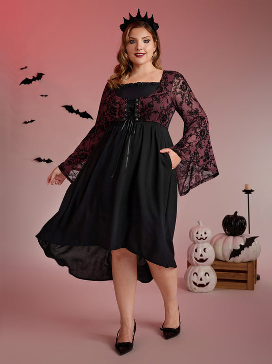 Elastic Mesh Corset-Like Ties Midi Dress