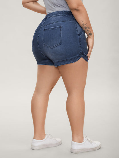 Pull-On Drawstring Waist Denim Shorts