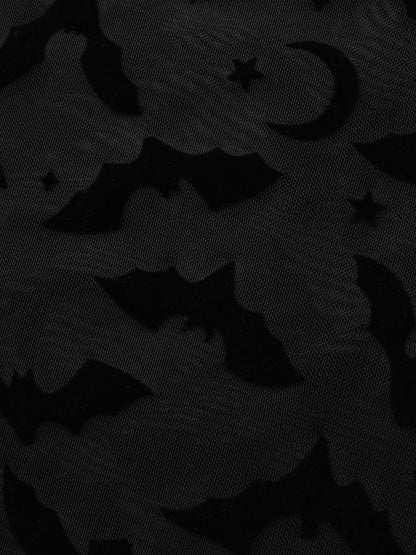 Bat Flocked Mesh Ruffled Sleep Dress