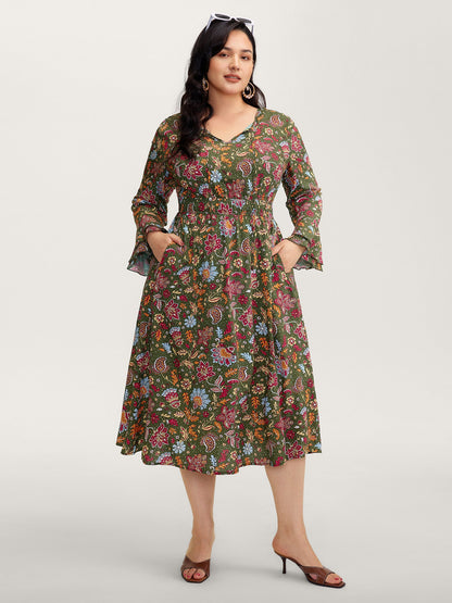 Floral Print Pleated Waist Maxi Dress