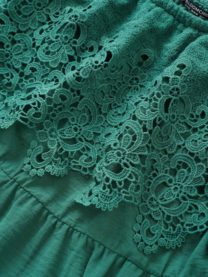 Guipure Lace Off Shoulder Flutter Hem Dress