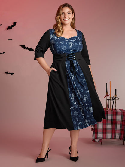 Spooky Mermaid Print Supersoft Cinched Midi Dress