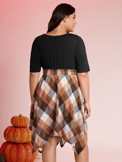 Halloween Plaid Wide Waistband Tie Midi Dress