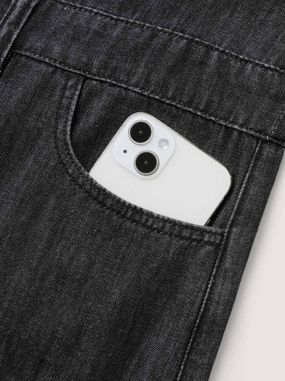 Button Placket Pockets Denim Jumpsuit