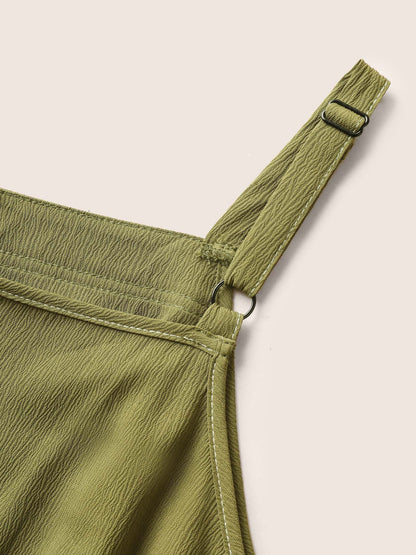 Plain Tucked Seam Frill Trim Jumpsuit