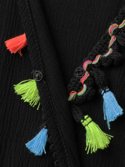 Floral Stretchy Embroidery Tassels Maxi Dress