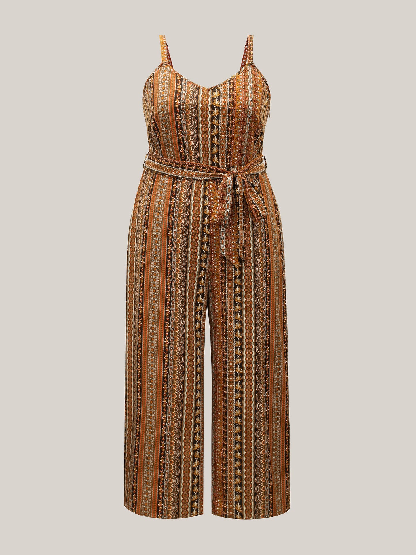 Boho Stripes Belted Straight Leg Jumpsuit