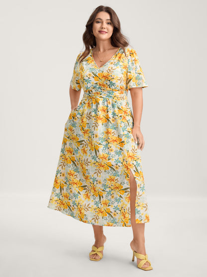 Sunkissed Floral Shirred Waist Midi Dress