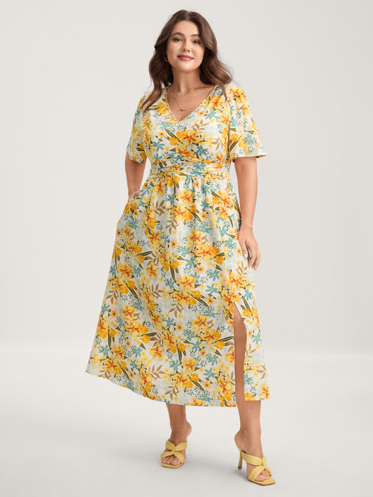 Sunkissed Floral Shirred Waist Midi Dress