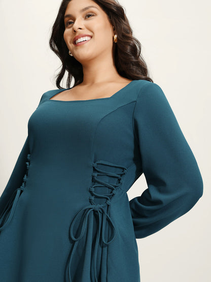 Cinched-Waist Cross-Tie Stretchy Blouse