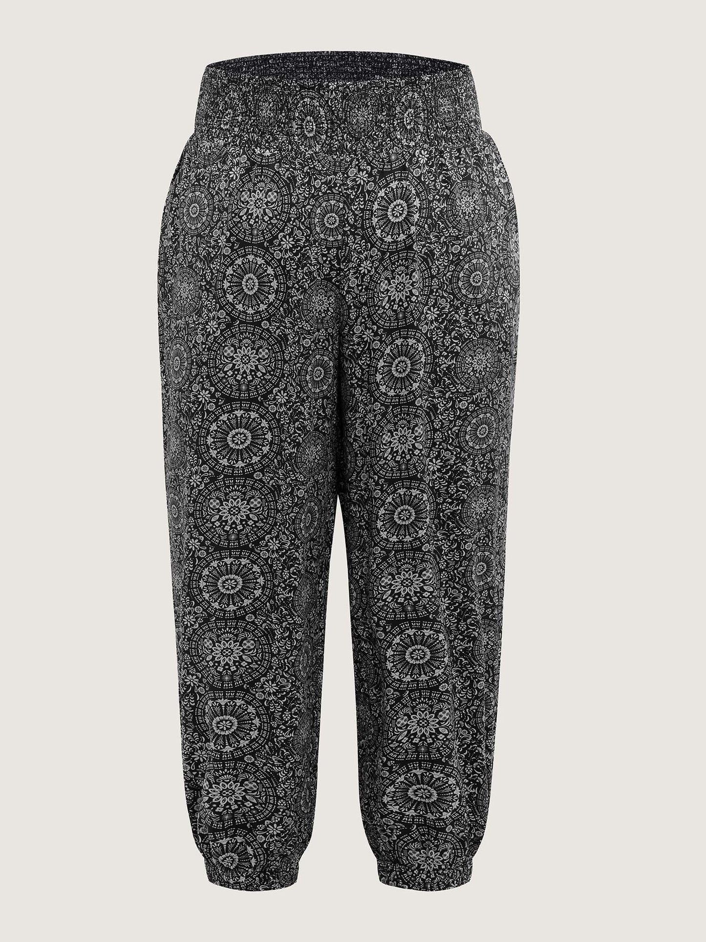 Geometric Print Shirred Waistband Pants